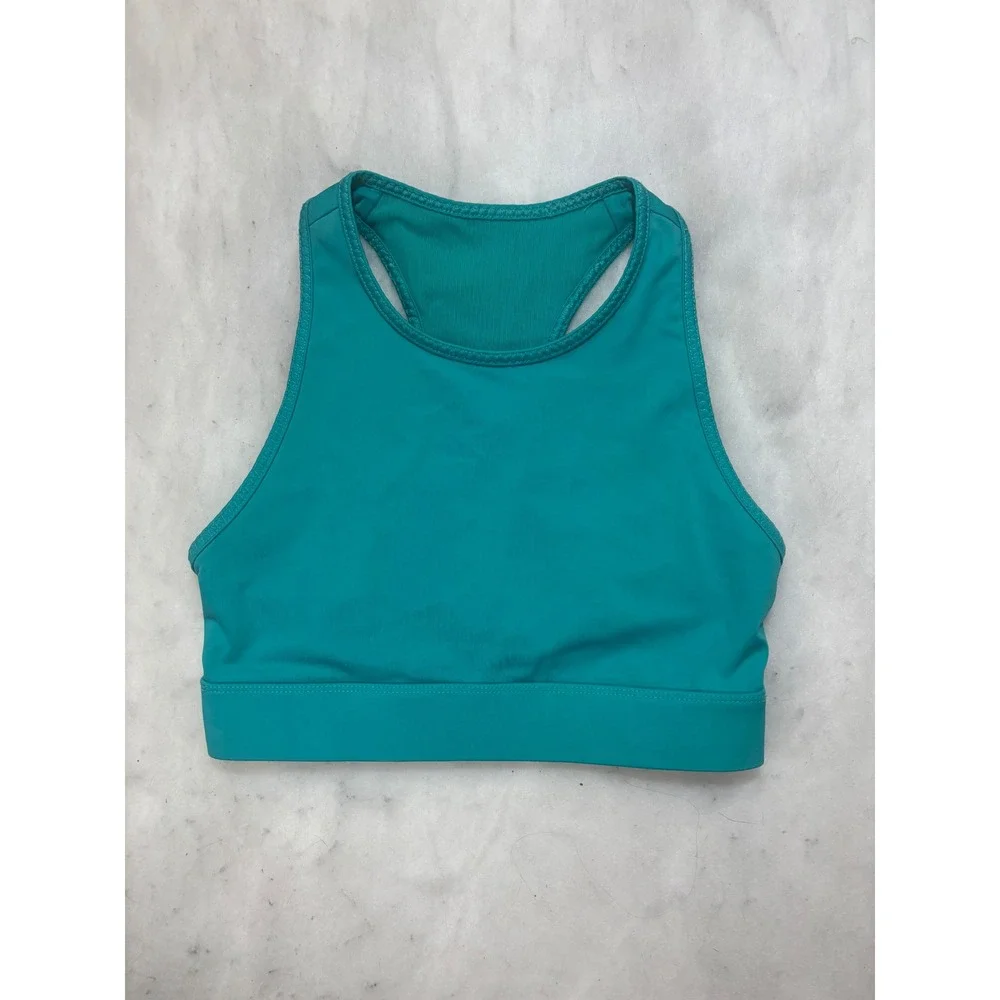 Fabletics Teal Racerback High Neck Sports Bra Strappy Back Workout Fitness Sm